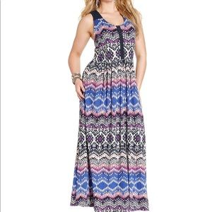 Lucky Brand Maxi Crochet Back Tribal Print 2x